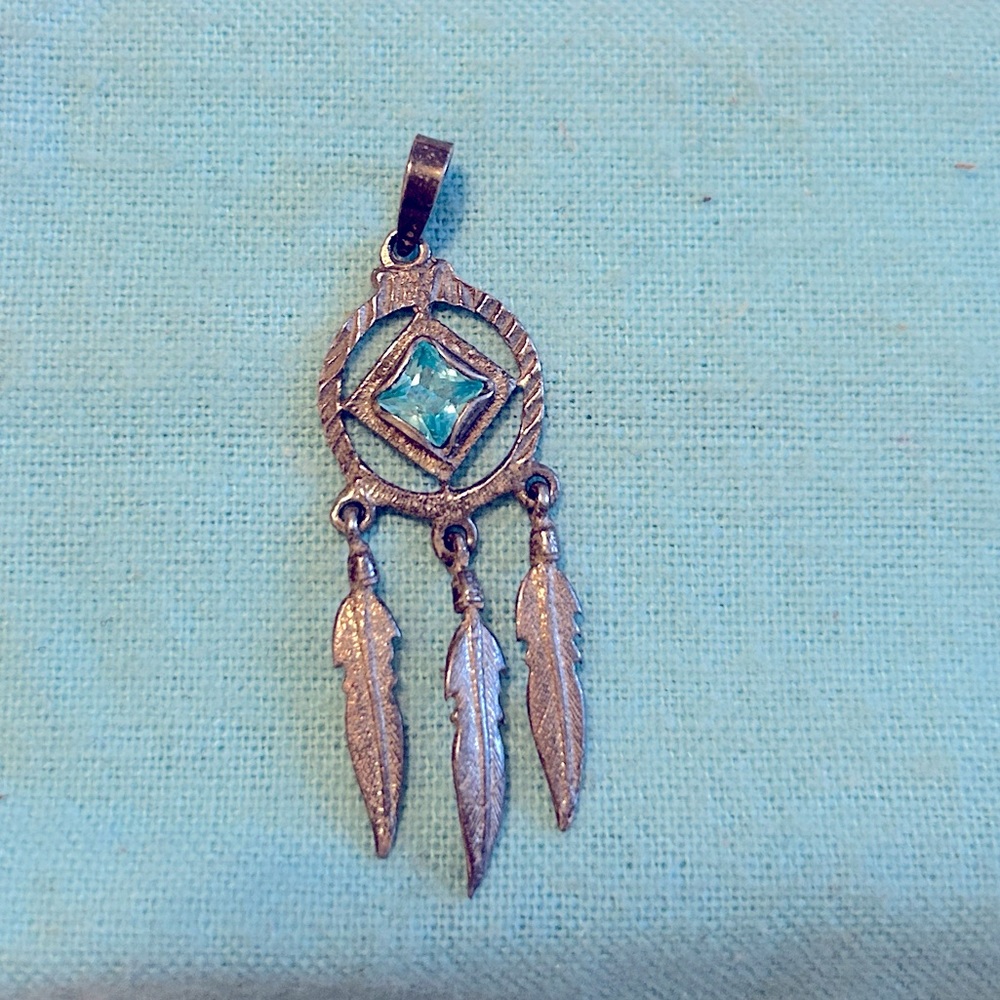 Sterling silver NA Narcotics Anonymous Pendant Blue Turquoise Crystal